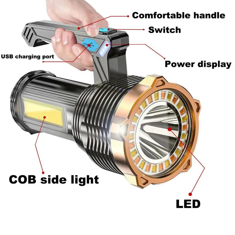 1200mah Super Bright Searchlight Led Handheld Torch Spotlight- Usb Charging
