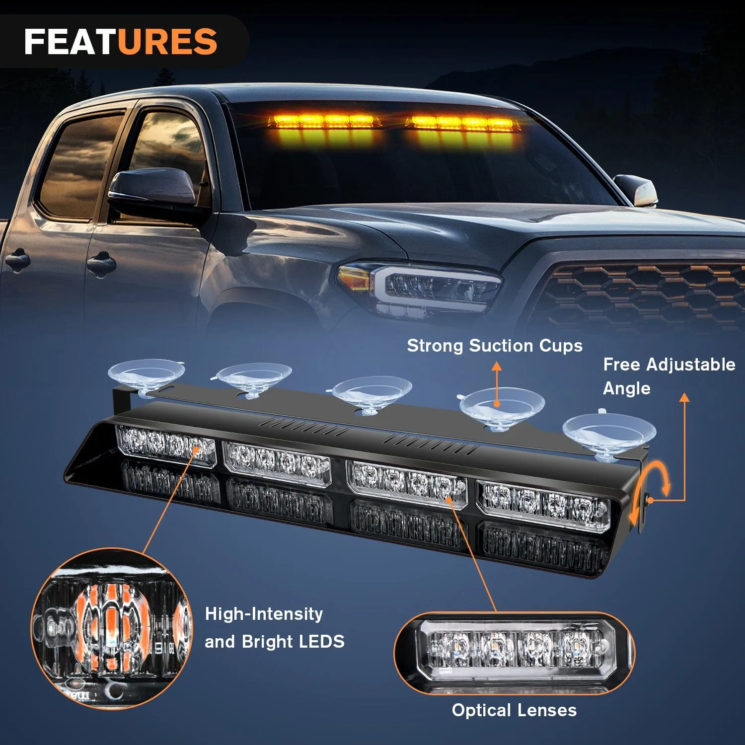 32LED Amber Emergency Dash Strobe Lights with Controller Suction Cups