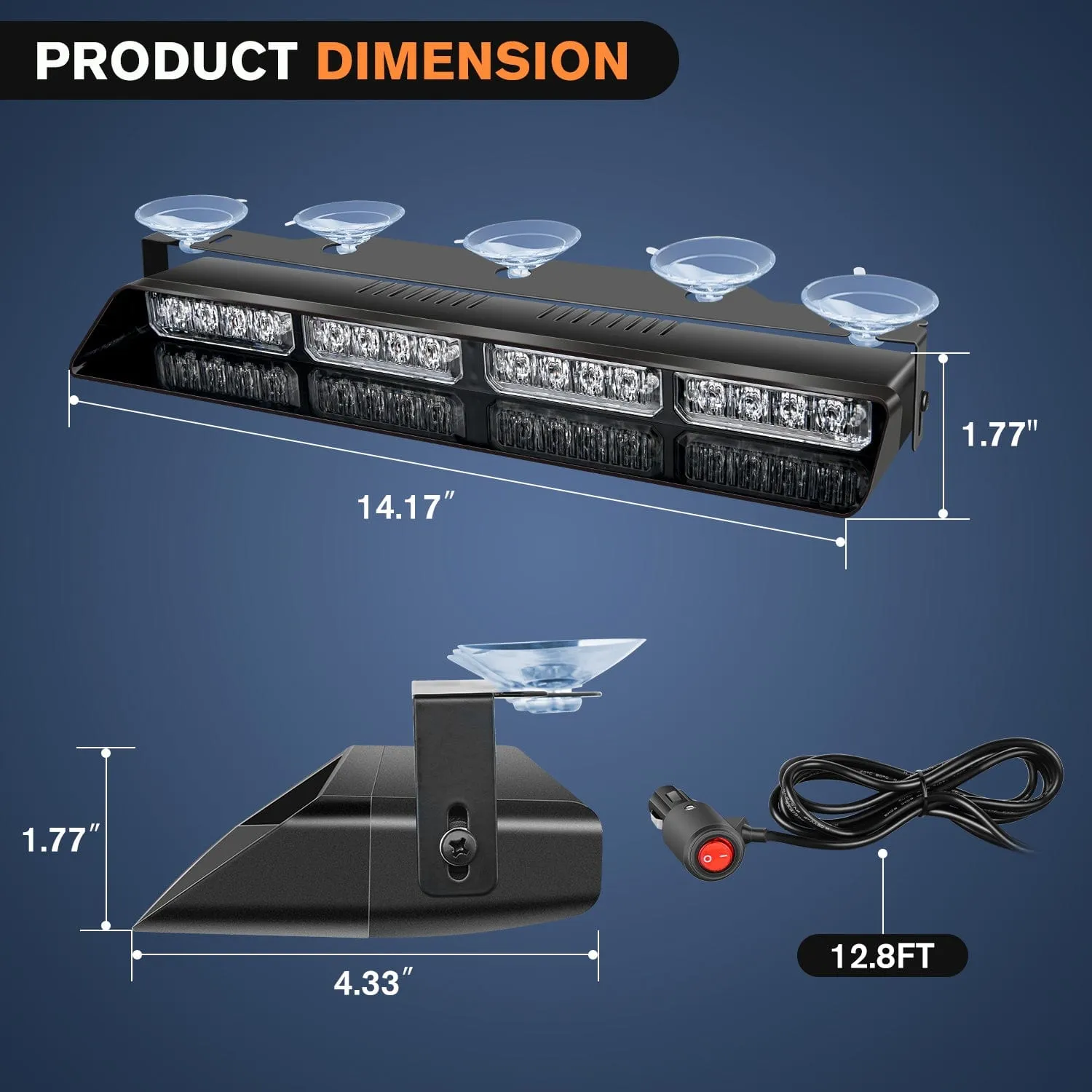 32LED Amber Emergency Dash Strobe Lights with Controller Suction Cups