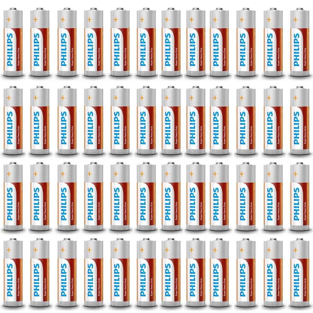 48 AA Philips Zinc Chloride Batteries R6 1.5V Super Heavy Duty Use Longlife New