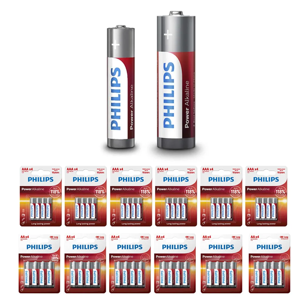 48 Philips Batteries 24 AA   24 AAA Alkaline LR6 LR03 Long Lasting Bulk EXP 2026
