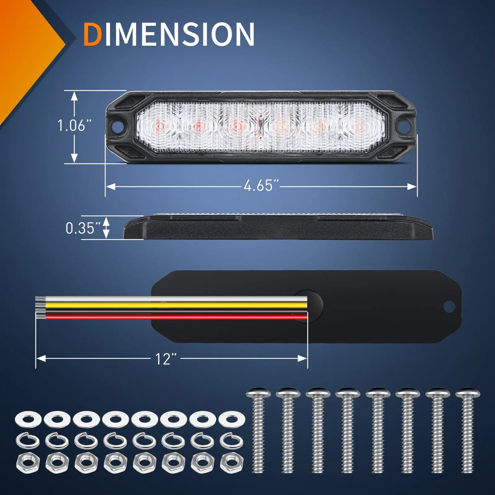 4PCS 6 LED Red and Yellow Emergency Warning Strobe Lights