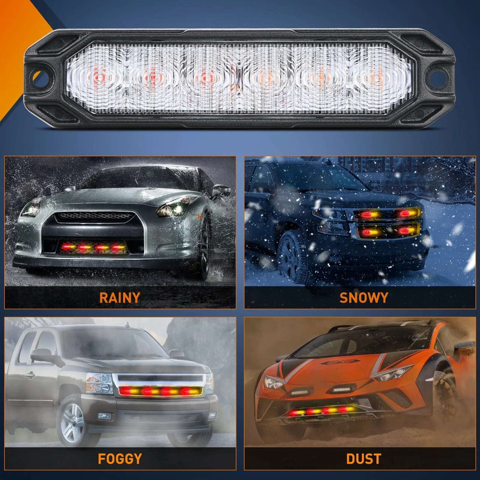 4PCS 6 LED Red and Yellow Emergency Warning Strobe Lights