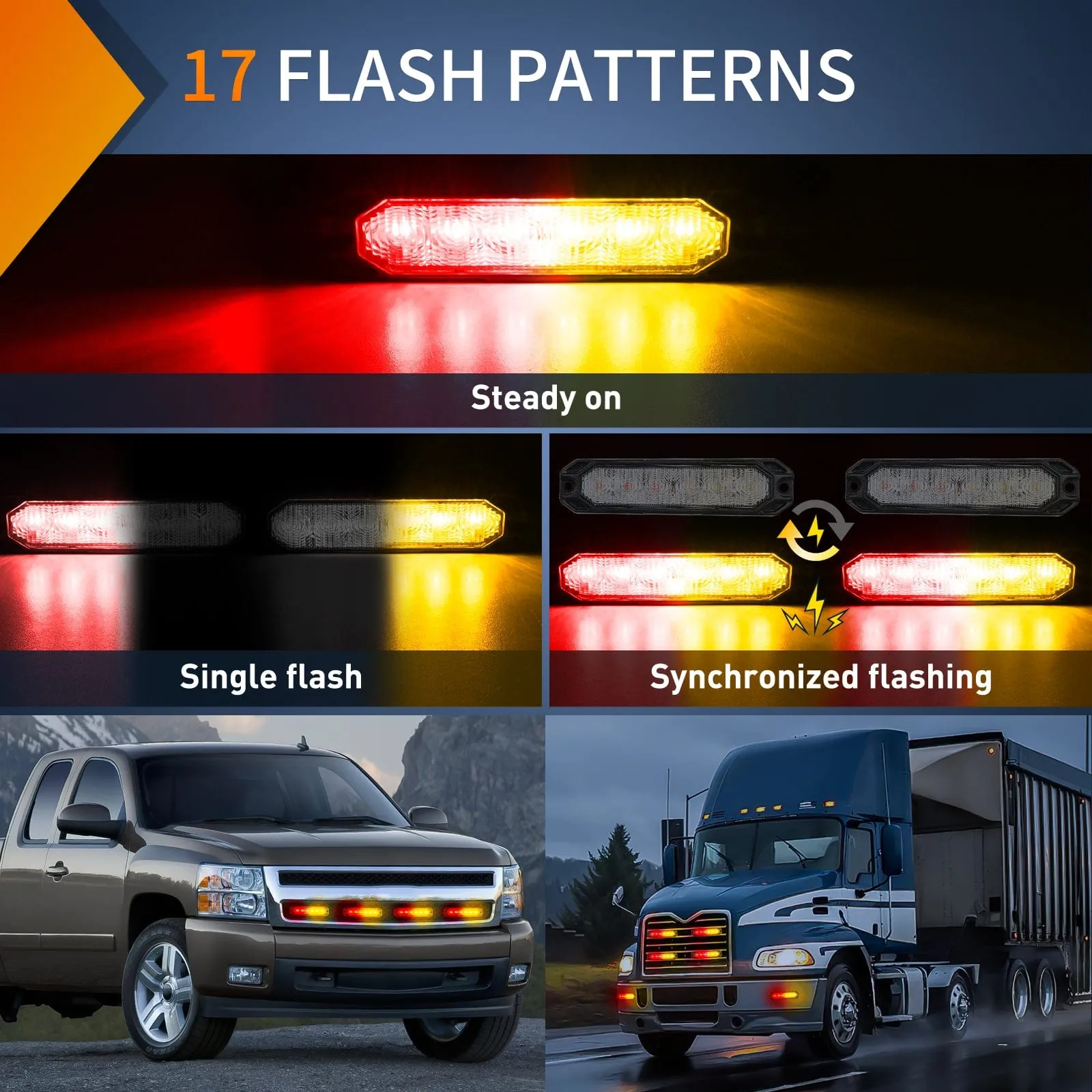 4PCS 6 LED Red and Yellow Emergency Warning Strobe Lights