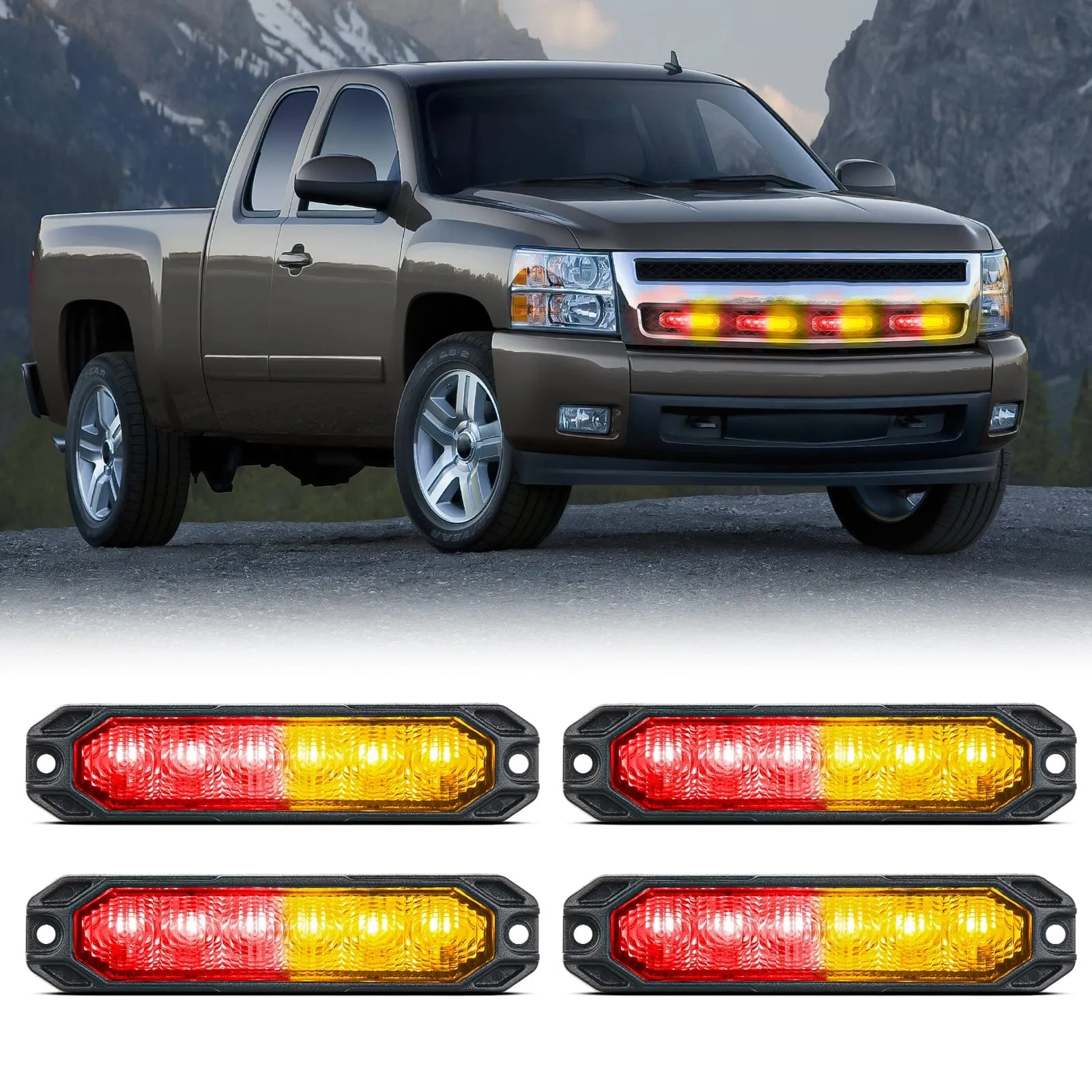4PCS 6 LED Red and Yellow Emergency Warning Strobe Lights