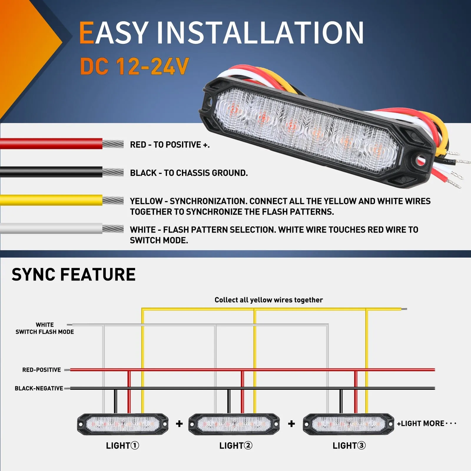4PCS 6 LED Red and Yellow Emergency Warning Strobe Lights