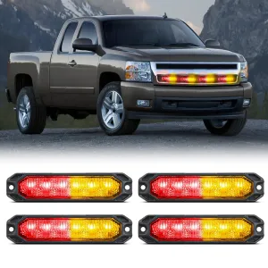 4PCS 6 LED Red and Yellow Emergency Warning Strobe Lights