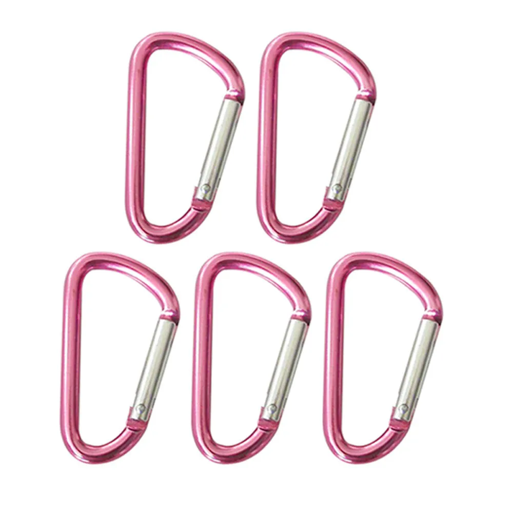 5 Pc Pink Aluminum Carabiner 2" D-Ring Snap Hook Key Chain Keyring Spring Clips