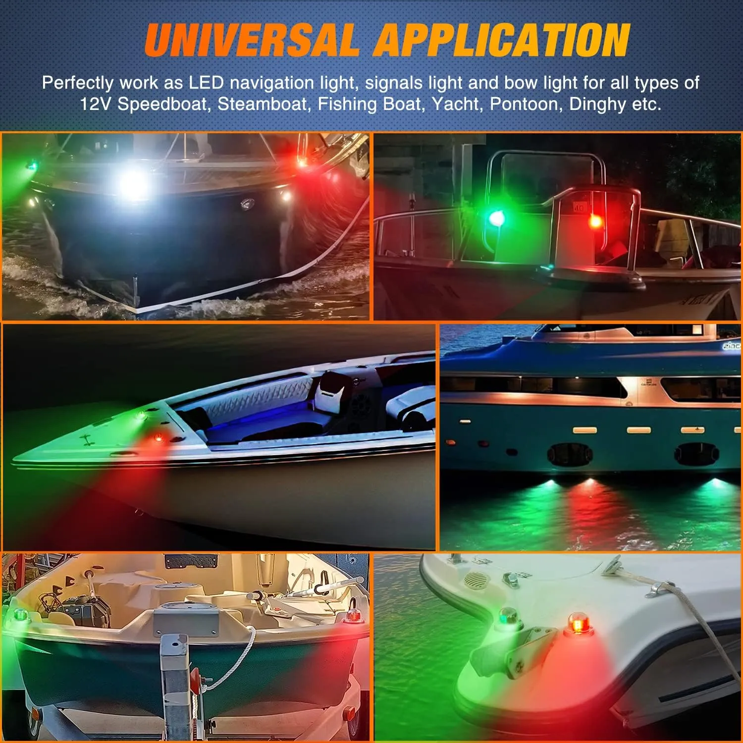 8 Leds Red Green Marine LED Port Starboard Signals Lights (Pair)