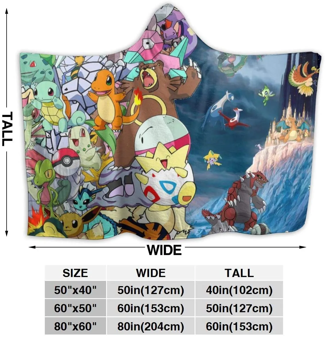 Anime Pokemon Cloak Hooded Blankets - Anti-Pilling Fleece Throw Blankets