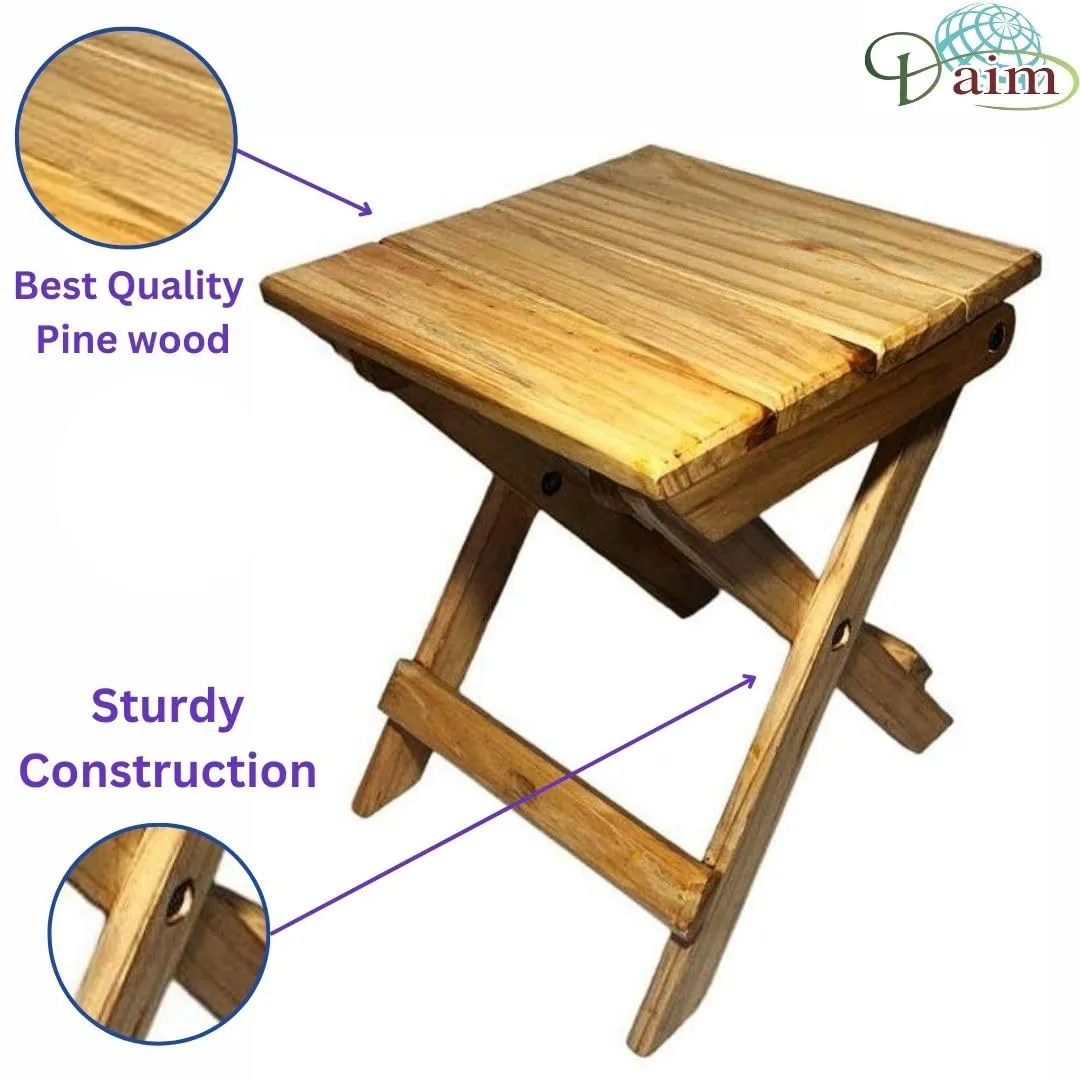 Daim - Handmade-Wooden-Outdoor Adirondack 12 Inches Natural Square Foldable Coffee Table,Patio End Table,for Pool Side Garden,Living Room,Bed Room,Small Spaces,Bed Side Table,Planter Stand