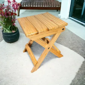 Daim - Handmade-Wooden-Outdoor Adirondack 12 Inches Natural Square Foldable Coffee Table,Patio End Table,for Pool Side Garden,Living Room,Bed Room,Small Spaces,Bed Side Table,Planter Stand