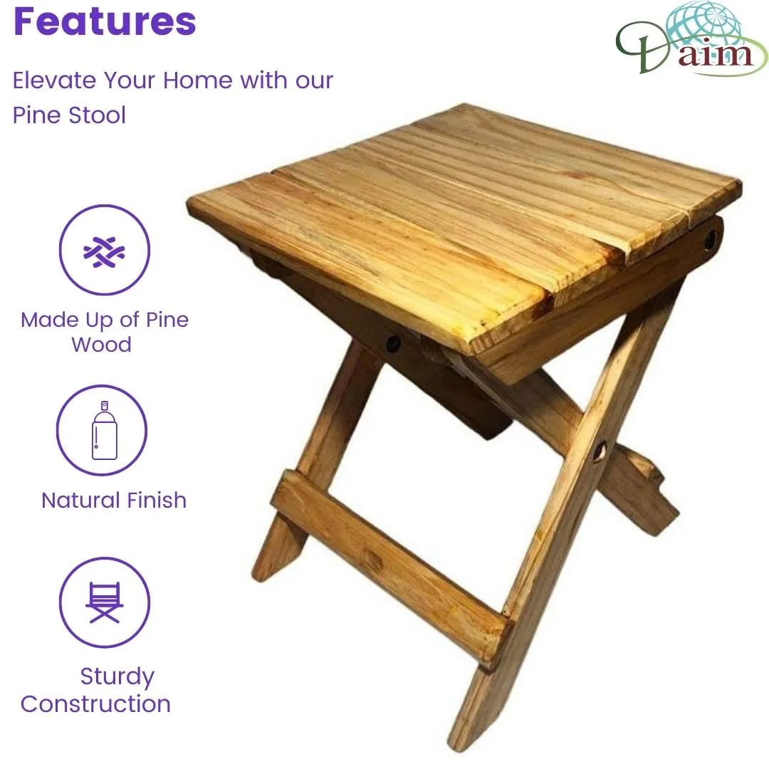Daim - Handmade-Wooden-Outdoor Adirondack 12 Inches Natural Square Foldable Coffee Table,Patio End Table,for Pool Side Garden,Living Room,Bed Room,Small Spaces,Bed Side Table,Planter Stand