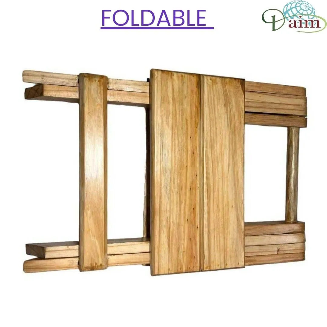 Daim - Handmade-Wooden-Outdoor Adirondack 12 Inches Natural Square Foldable Coffee Table,Patio End Table,for Pool Side Garden,Living Room,Bed Room,Small Spaces,Bed Side Table,Planter Stand