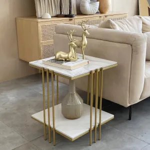 Double Layer Marble Top Coffee Table Gold Legs