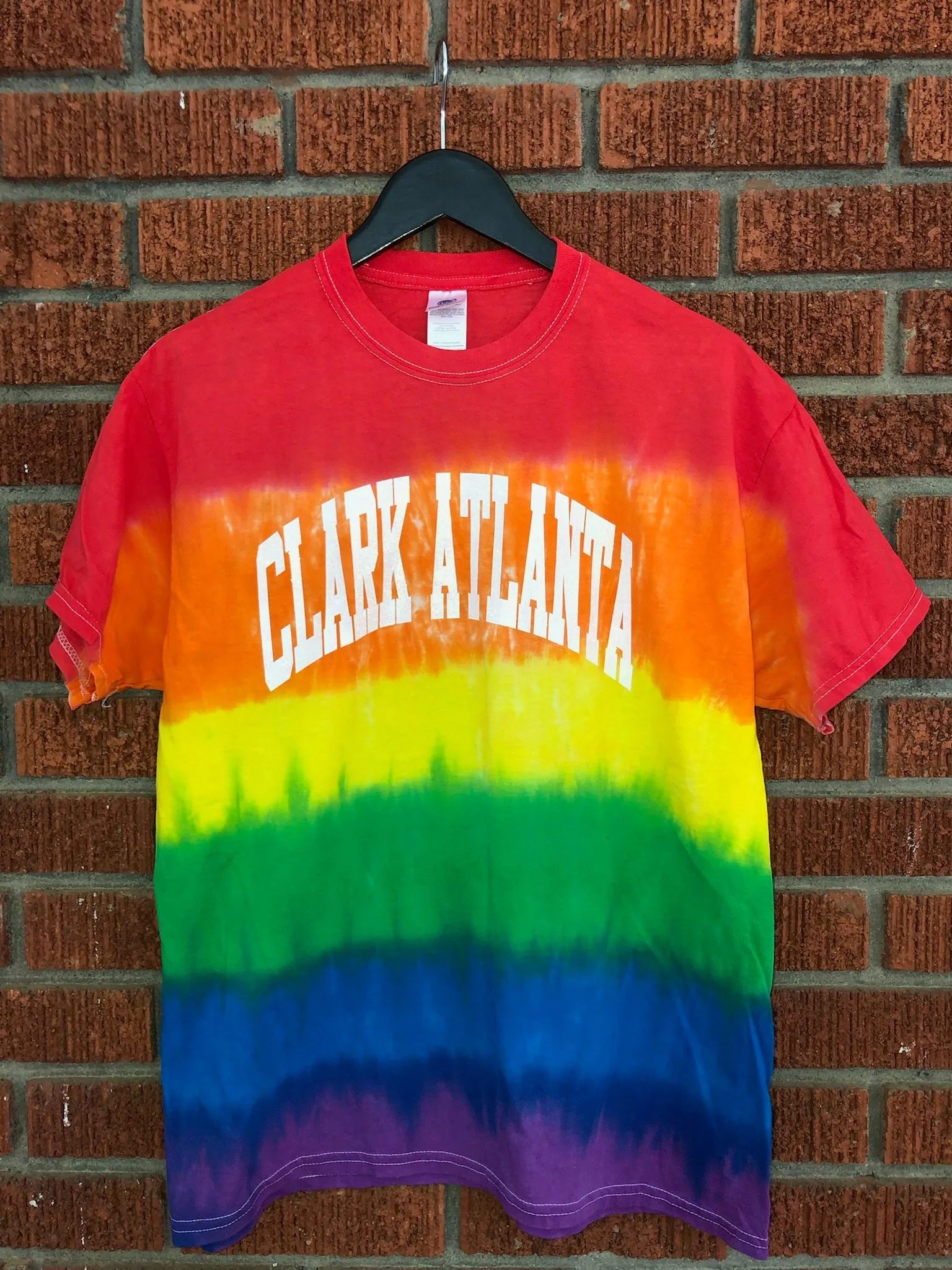 Handmade Clark Atlanta Pride Ombre Rainbow Short Sleeve Crew Fringe or Spider Web Back Design Summer T-Shirt