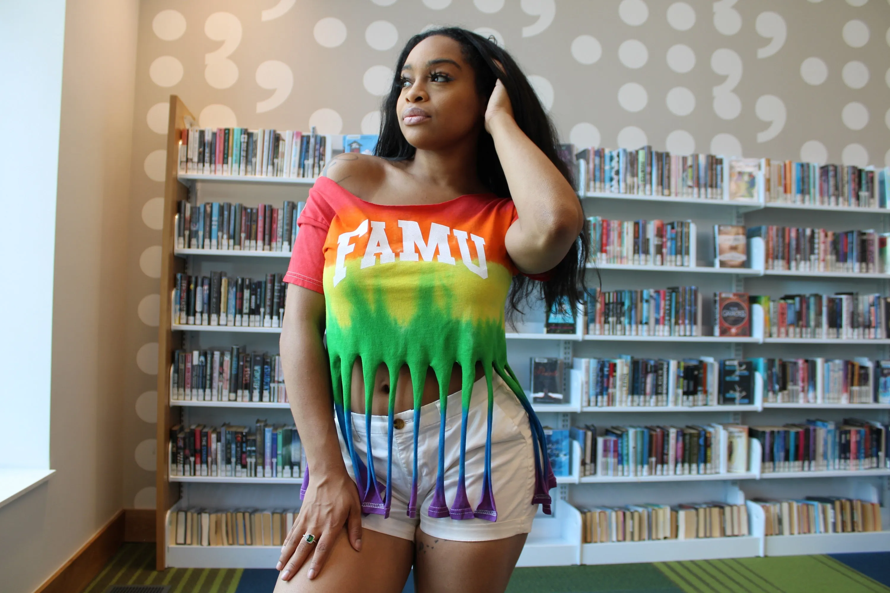 Handmade FAMU Pride Ombre Rainbow Short Sleeve Crew Fringe or Spider Web Back Design Summer T-Shirt