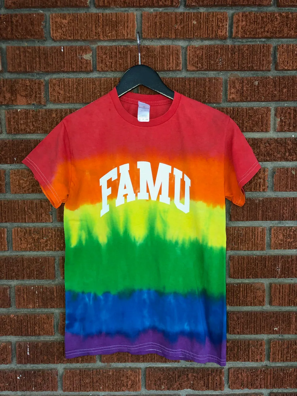 Handmade FAMU Pride Ombre Rainbow Short Sleeve Crew Fringe or Spider Web Back Design Summer T-Shirt