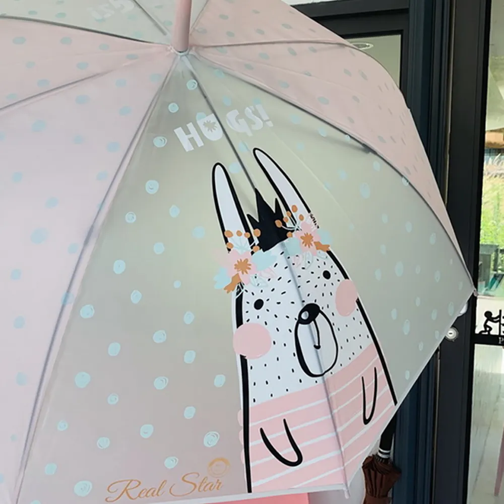 Little Surprise Box Pink Translucent Bunny Hugs,Rain And All-Season UmbrellaFor Kids & Adults.