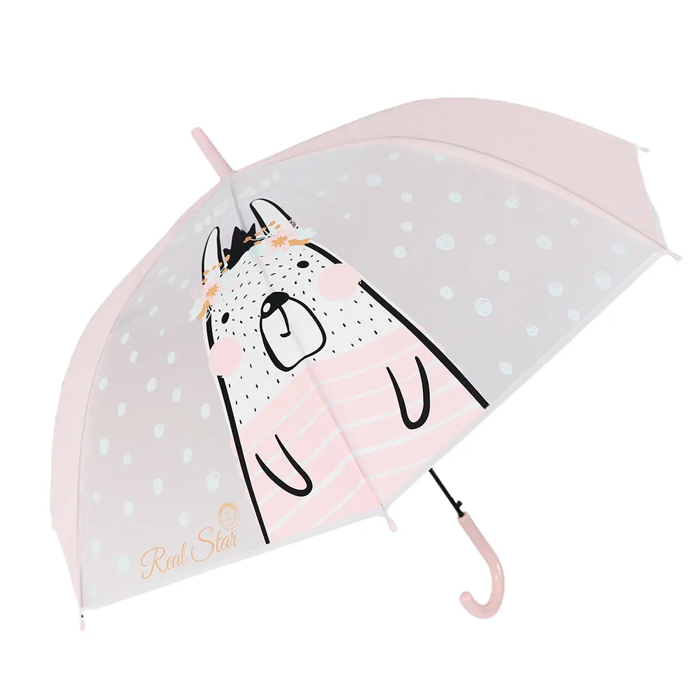 Little Surprise Box Pink Translucent Bunny Hugs,Rain And All-Season UmbrellaFor Kids & Adults.