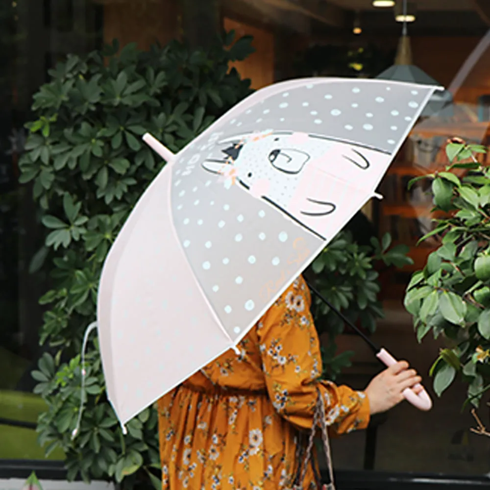 Little Surprise Box Pink Translucent Bunny Hugs,Rain And All-Season UmbrellaFor Kids & Adults.