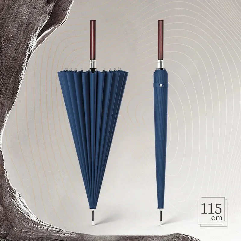 Luxury Semi-Automatic Wind-Resistant Long Handle Men’s Umbrella with Wooden Grip