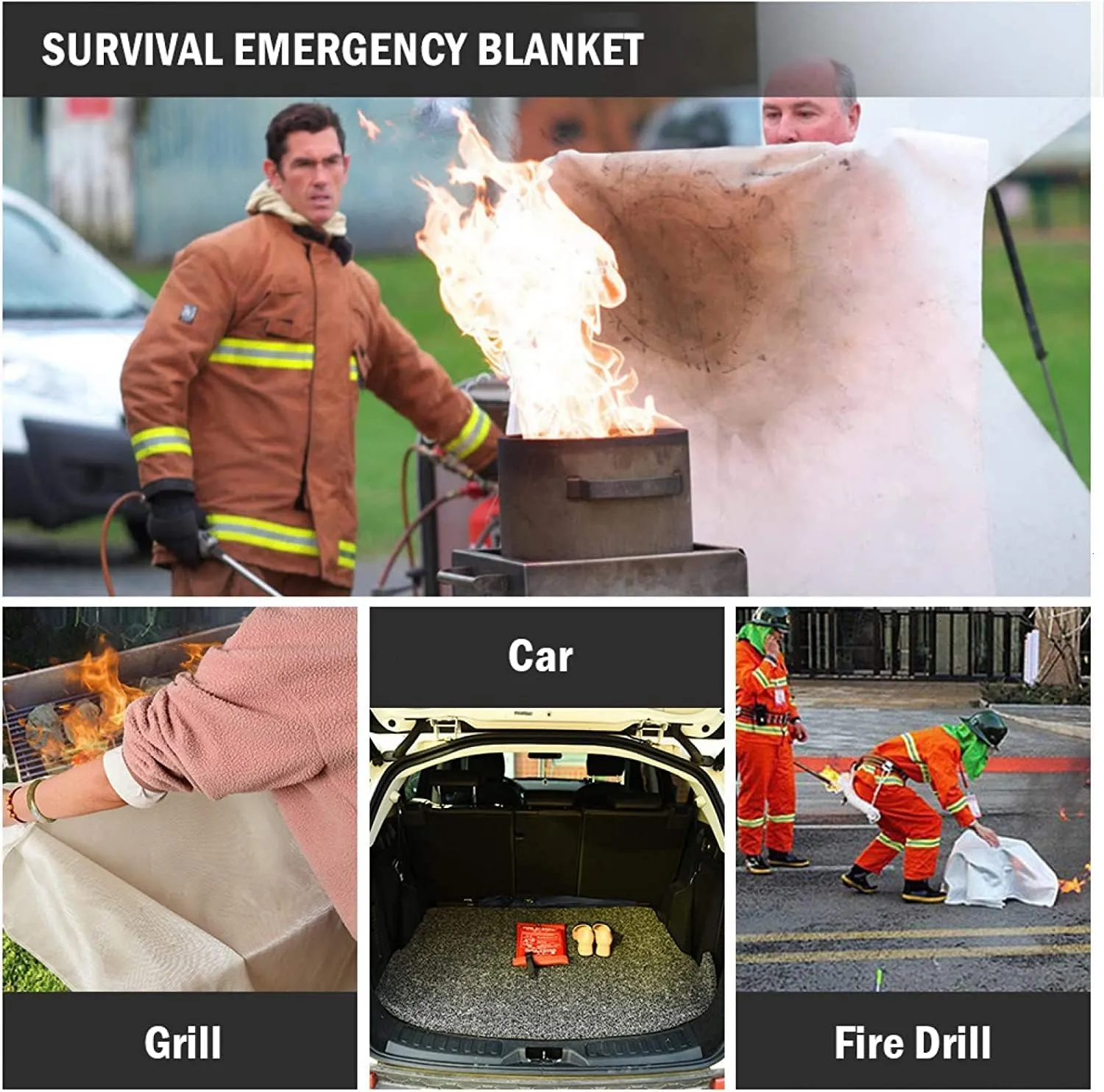 NEW Qujior Fire Blanket for Emergency Survival, 39 x 39 inches Reusable Fiberglass Fire Emergency Blanket Fire Shelter Safety Cover for Kitchen, Car, Camping, Grilling, Office, Warehouse (1 Pack)