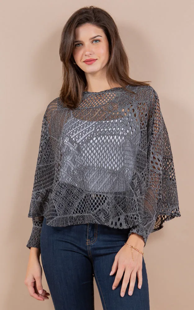 PON1805 Meshed High Quality Sleeve Poncho