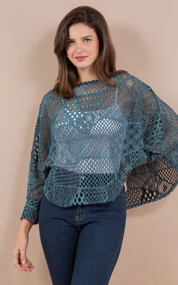PON1805 Meshed High Quality Sleeve Poncho