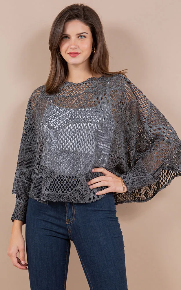 PON1805 Meshed High Quality Sleeve Poncho