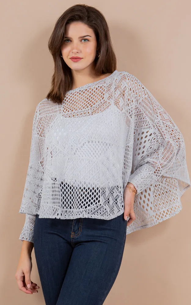 PON1805 Meshed High Quality Sleeve Poncho