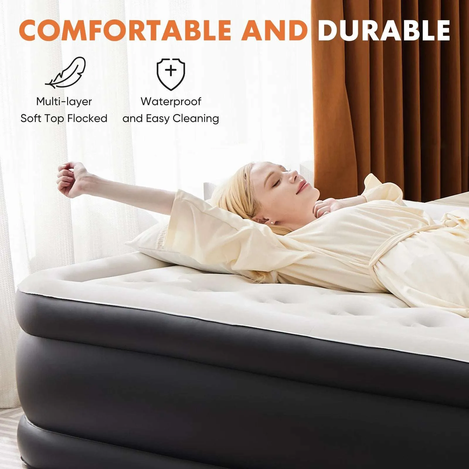 Queen & Twin Size Air Mattress - Double Height, Non-Slip Bottom, 660 lbs Capacity, Ideal for Home or Camping