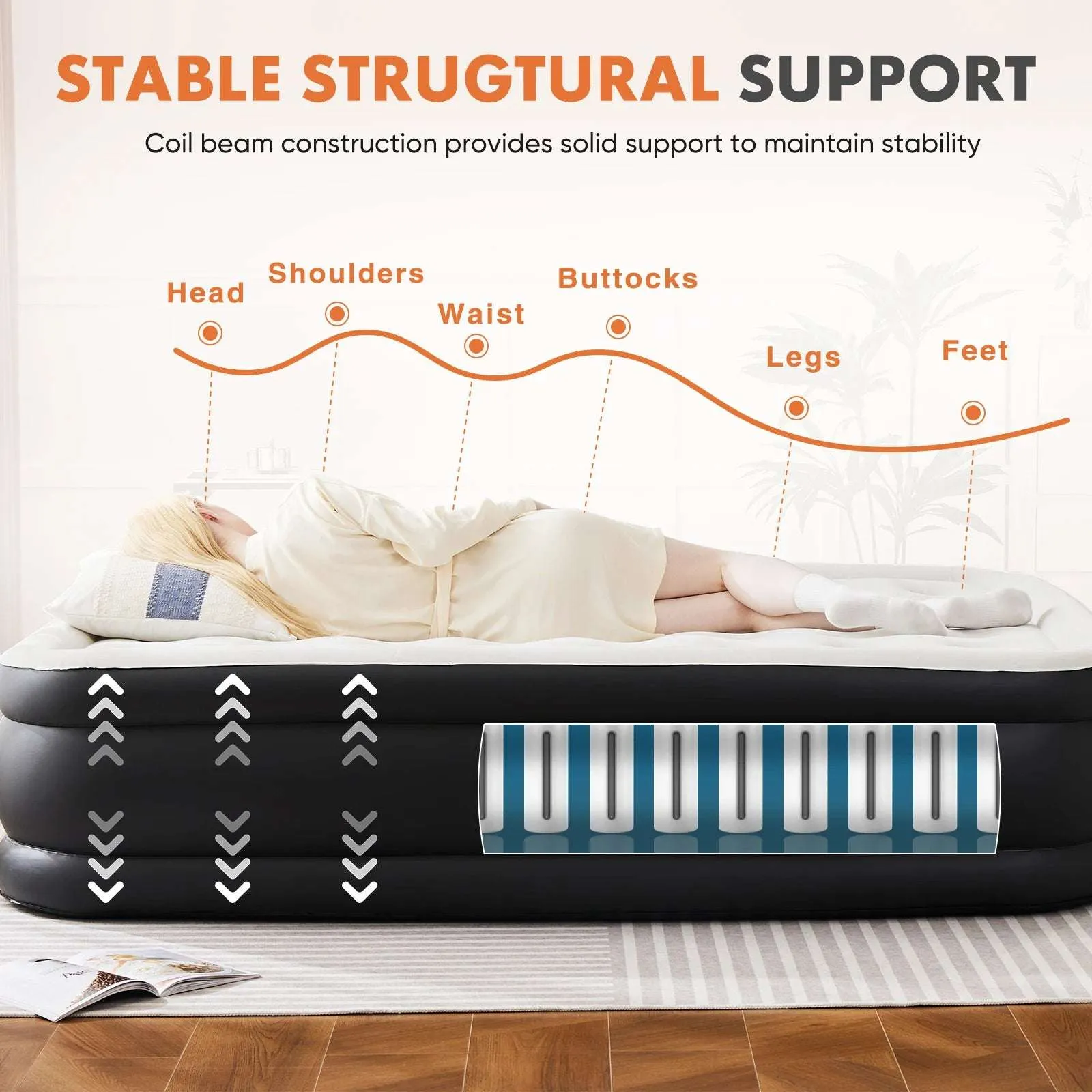 Queen & Twin Size Air Mattress - Double Height, Non-Slip Bottom, 660 lbs Capacity, Ideal for Home or Camping
