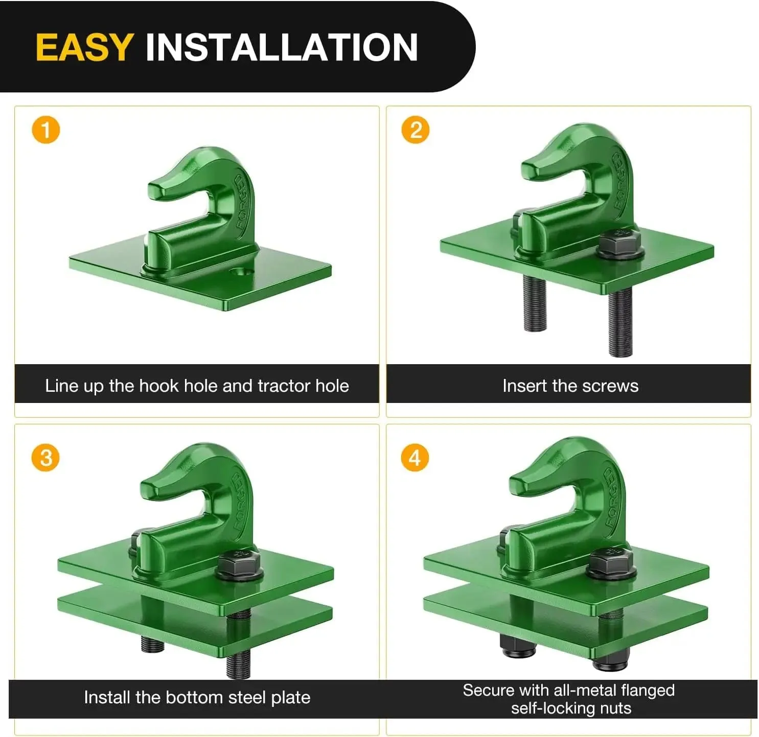 Tractor Bucket Grab Hook 3/8 Inch Dark Green (Pair)