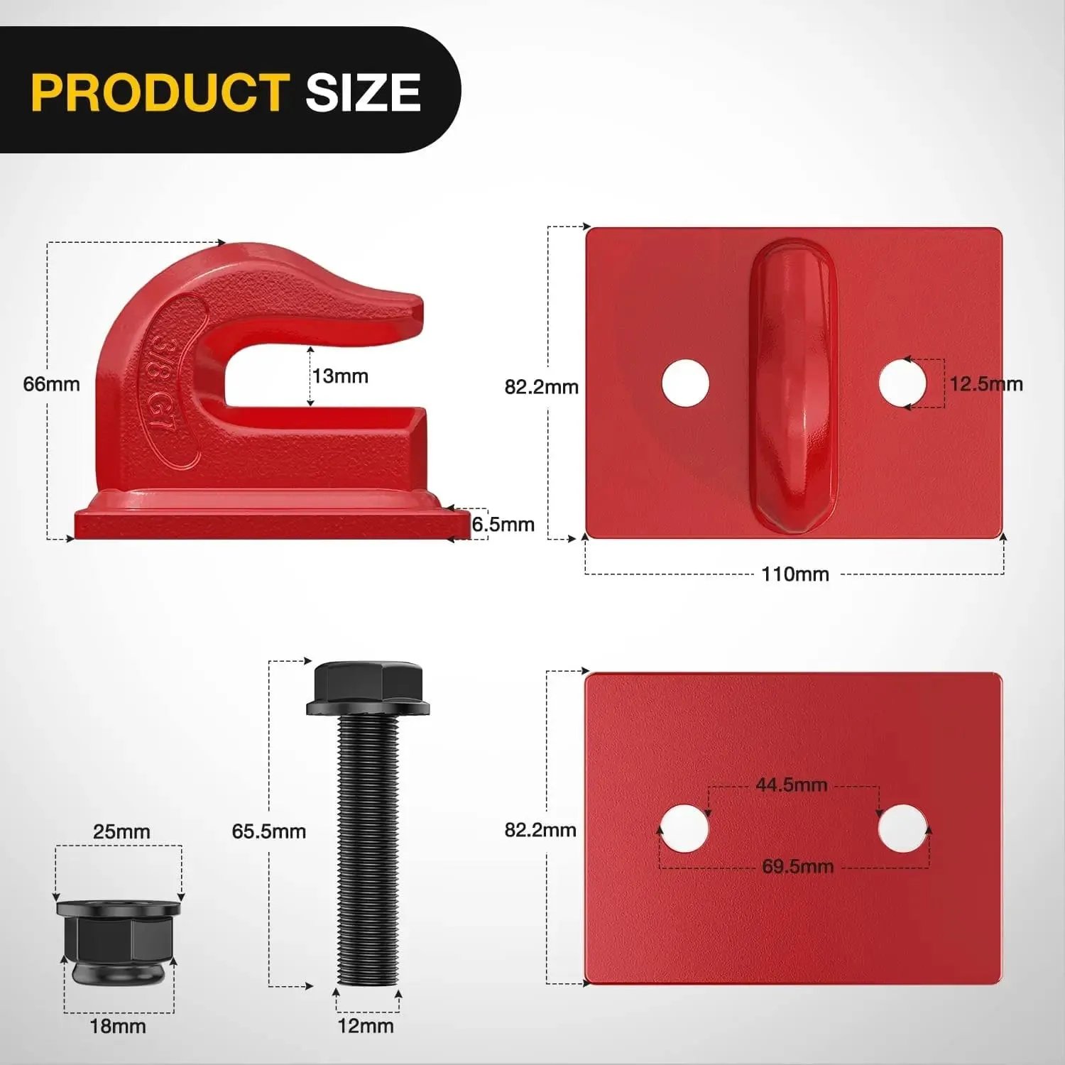 Tractor Bucket Grab Hook 3/8 Inch Red (Pair)